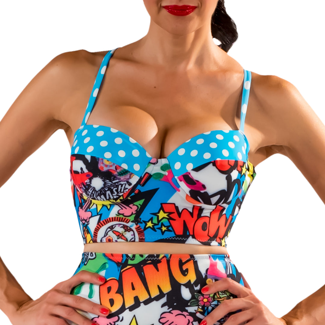 Ka-Pow!! Underwire Bustier Bikini Top - Comic Book Print - McLaineO