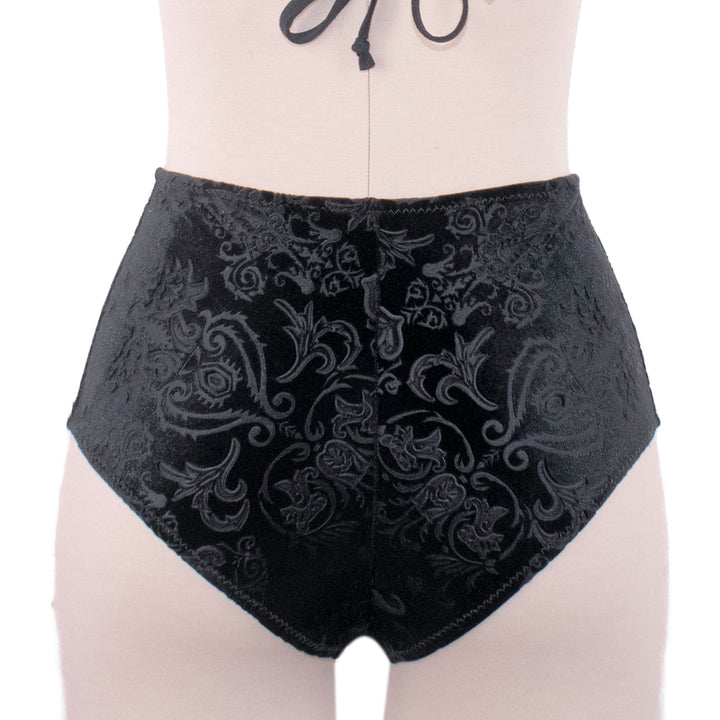 Gothic Black Velvet High Waist Cheeky Bikini Bottom