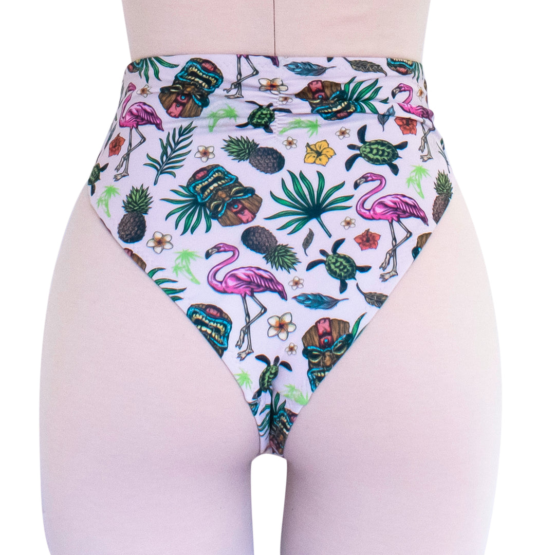 Super High Cut Leg High Waist BikiniPolynesian Flamingo Print