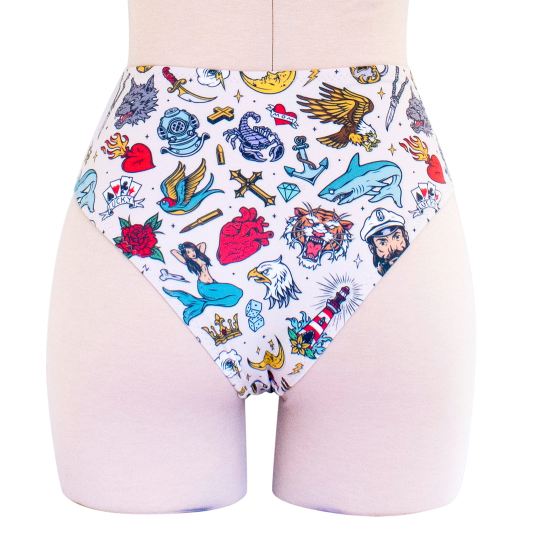 Tattoo Print High Waist Bikini Bottom