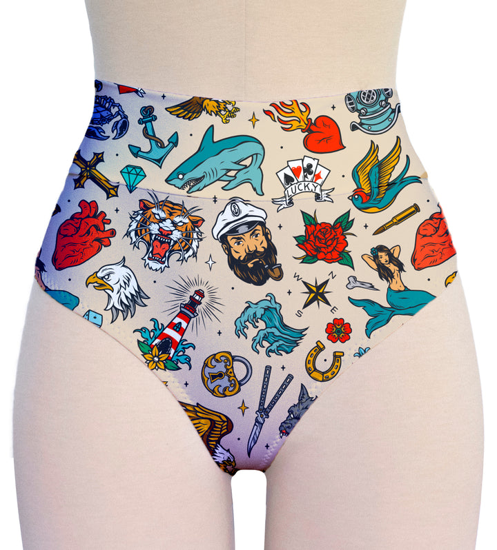 Tattoo Print Cheeky High Waist Bikini Bottom