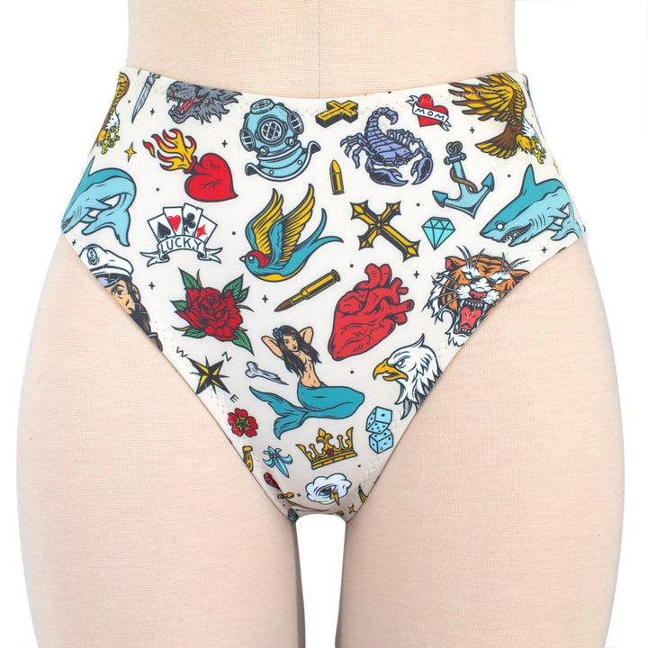 Tattoo Print High Waist Bikini Bottom