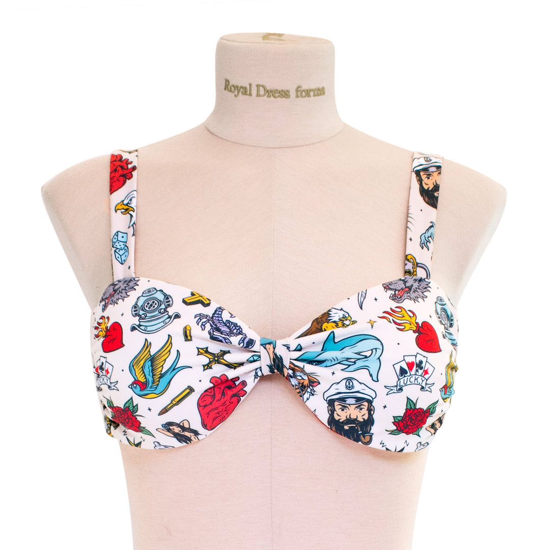 Tattoo Print Bandeau Bikini Top