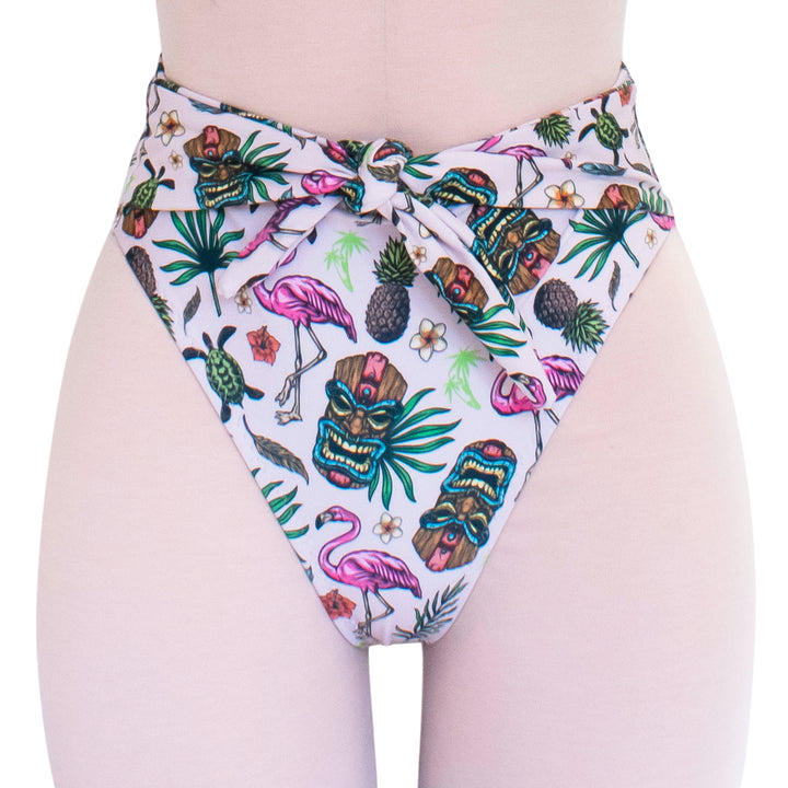 Super High Cut Leg High Waist BikiniPolynesian Flamingo Print