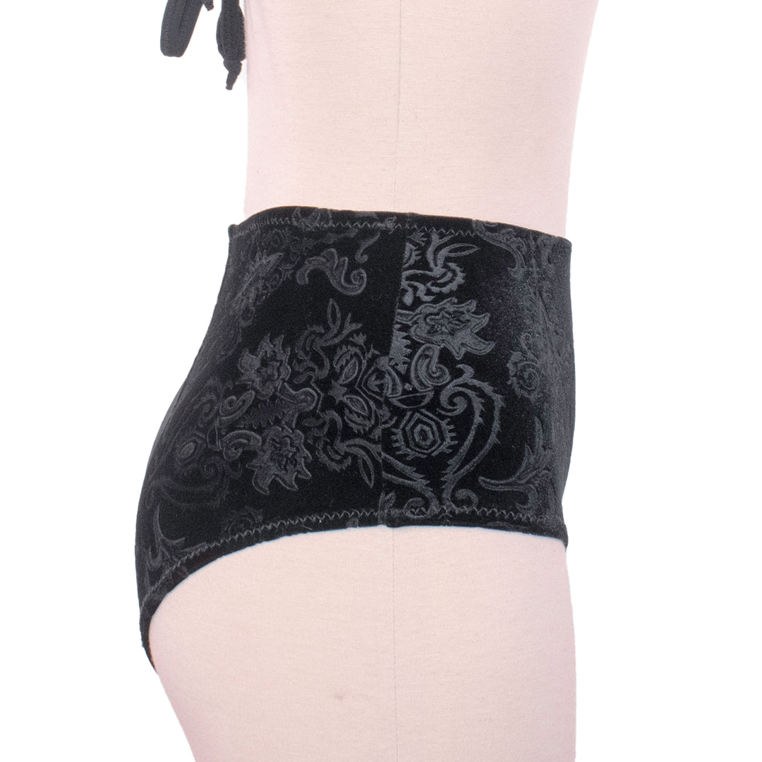 Gothic Black Velvet High Waist Cheeky Bikini Bottom