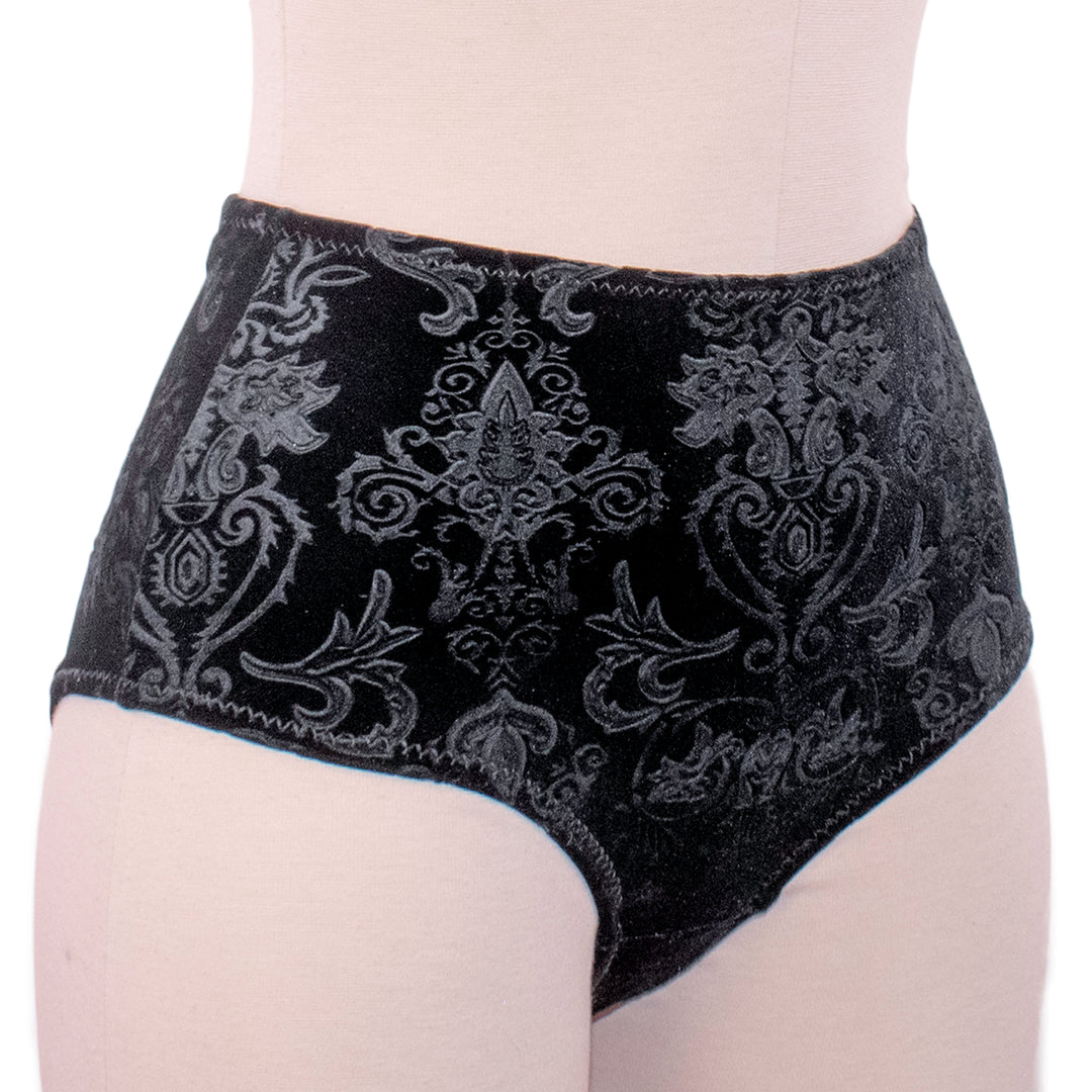 Gothic Black Velvet High Waist Cheeky Bikini Bottom