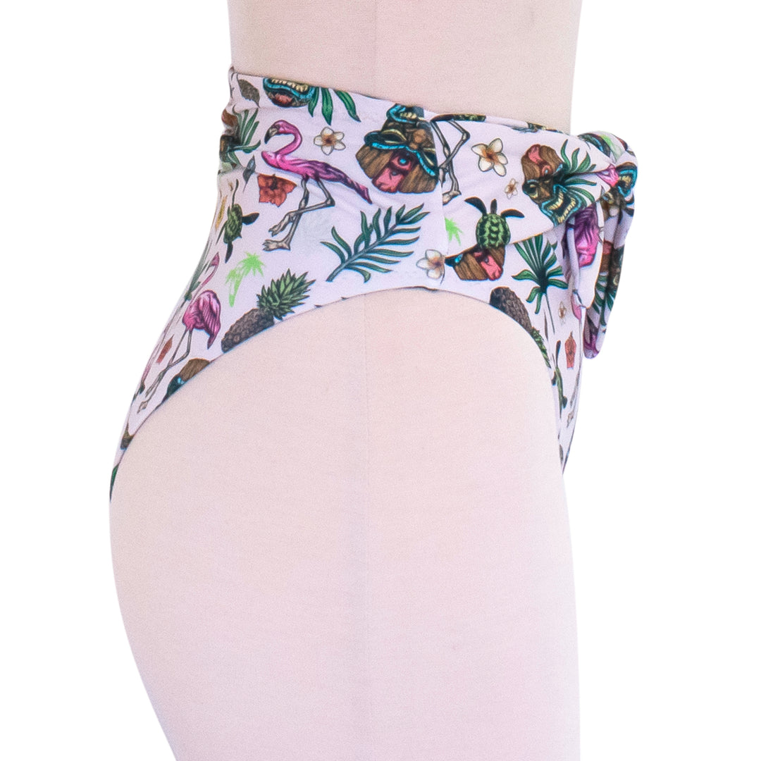 Super High Cut Leg High Waist BikiniPolynesian Flamingo Print