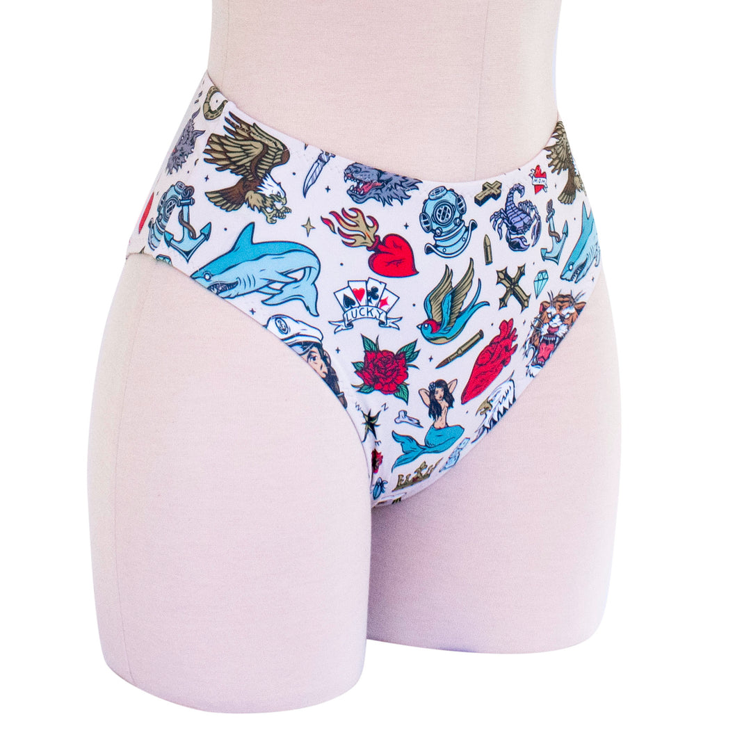 Tattoo Print High Waist Bikini Bottom