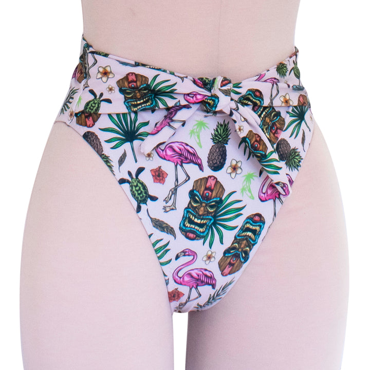 Super High Cut Leg High Waist BikiniPolynesian Flamingo Print