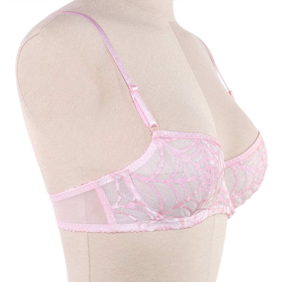 Glitter Pink Spiderweb Underwire Bra