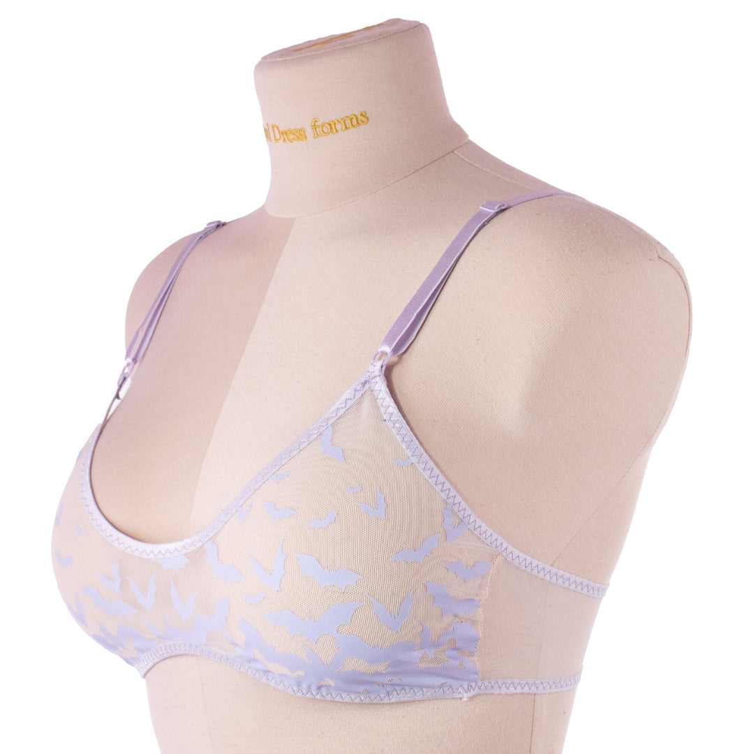 Lilac Bat Mesh Bralette, Purple Bats