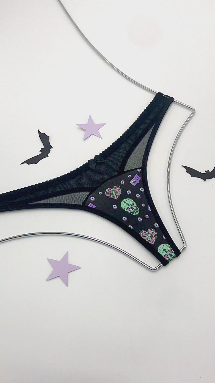 Gothic Green Skull Mesh Thong