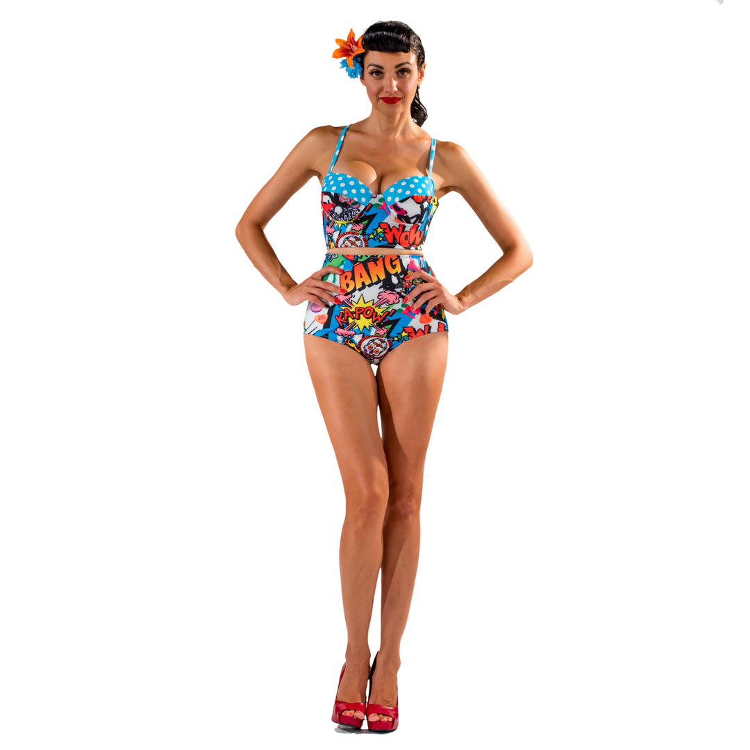 Ka-Pow!! Underwire Bustier Bikini Top - Comic Book Print - McLaineO