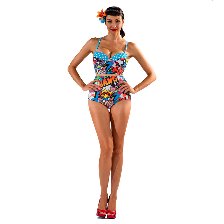 Ka-Pow!! Underwire Bustier Bikini Top - Comic Book Print - McLaineO