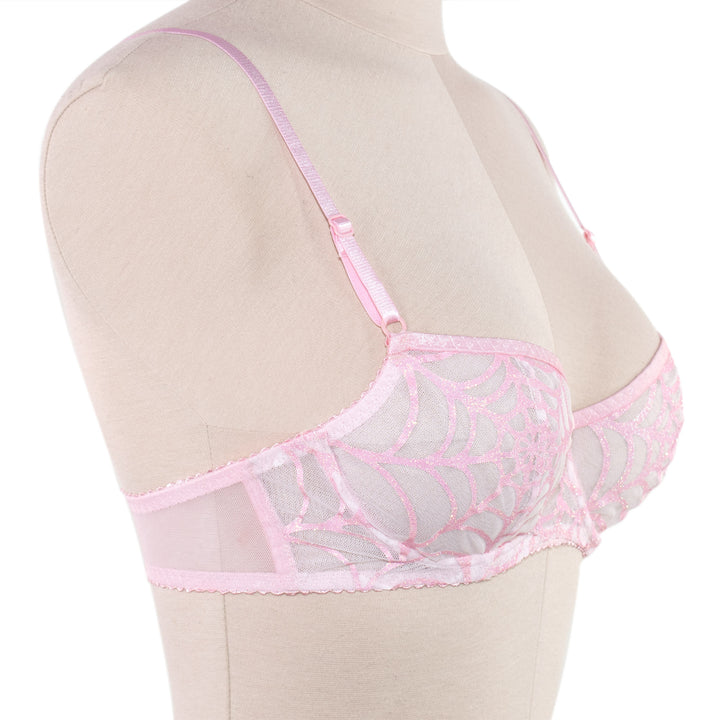 Glitter Pink Spiderweb Underwire Bra