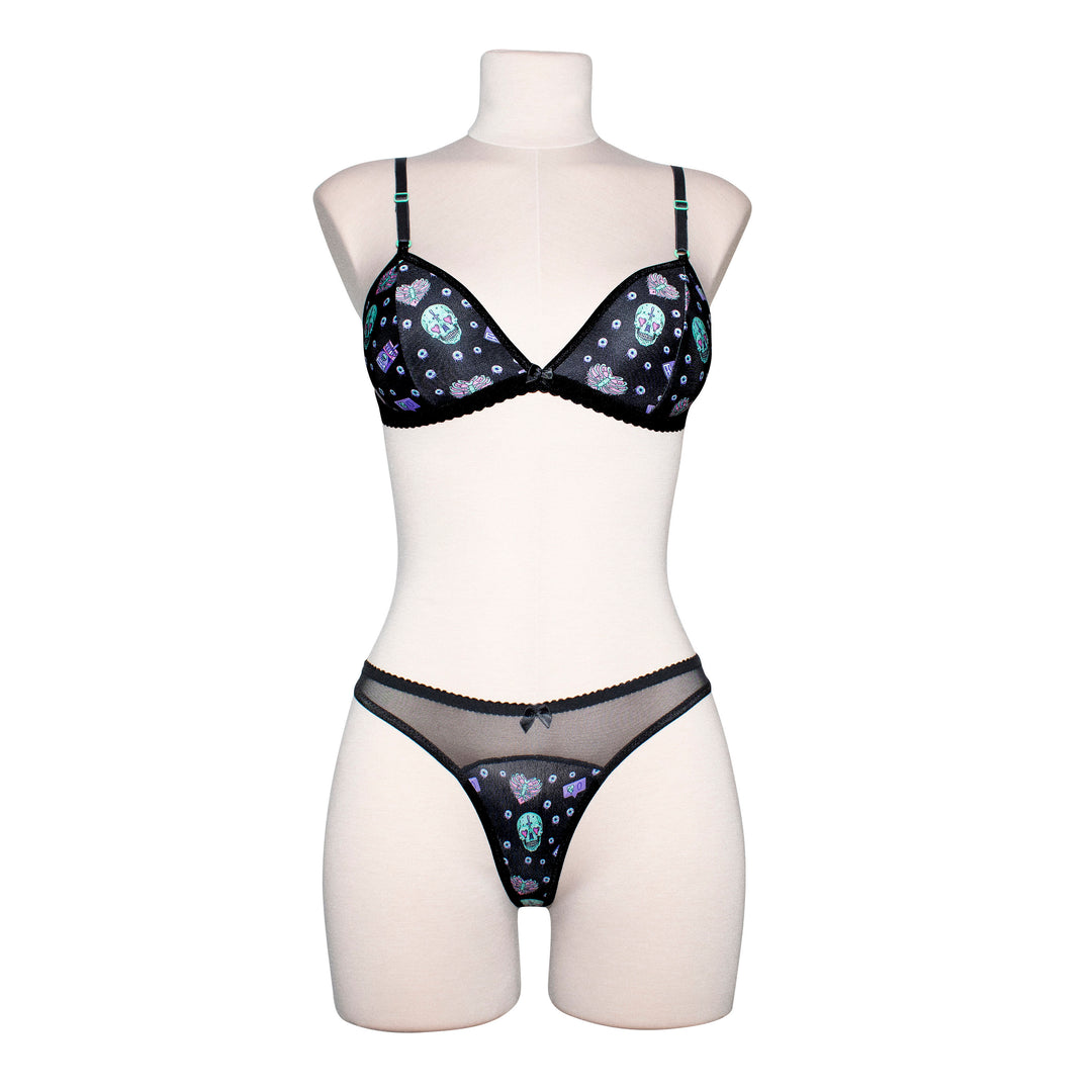 Gothic Green & Black Skull Soft Bralette