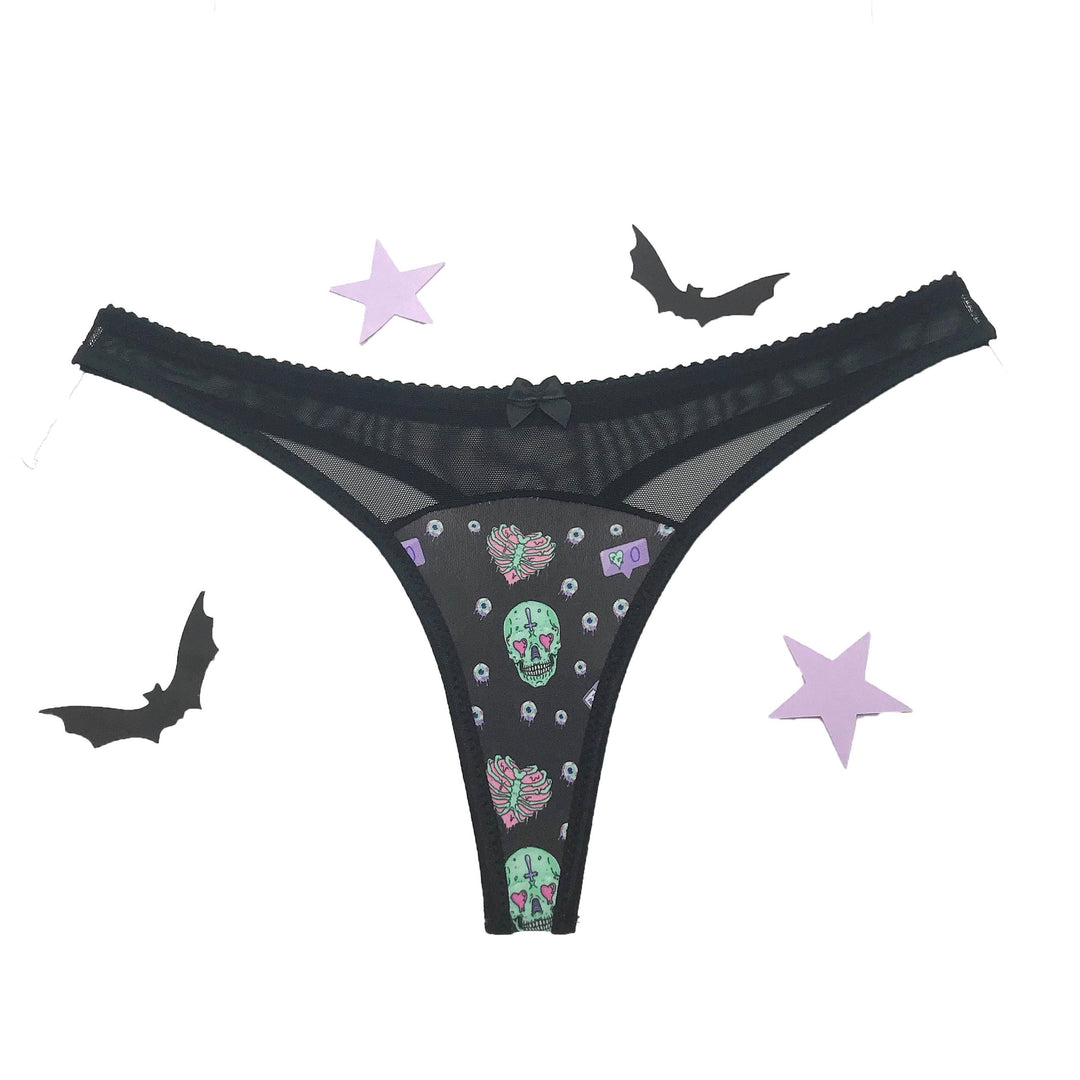 Gothic Green Skull Mesh Thong