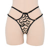 Sheer mesh strappy thong with black velvet bat appliqué