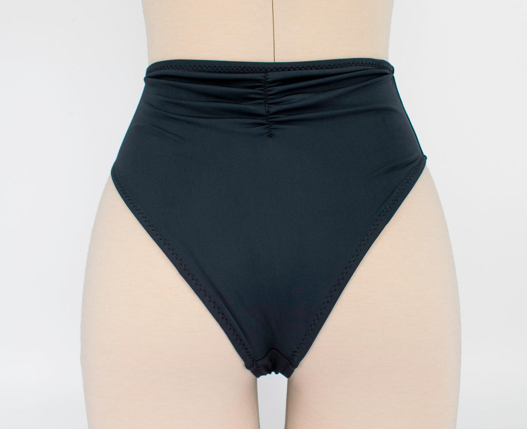 Matte Black High Waist High Cut Leg Bikini Bottom