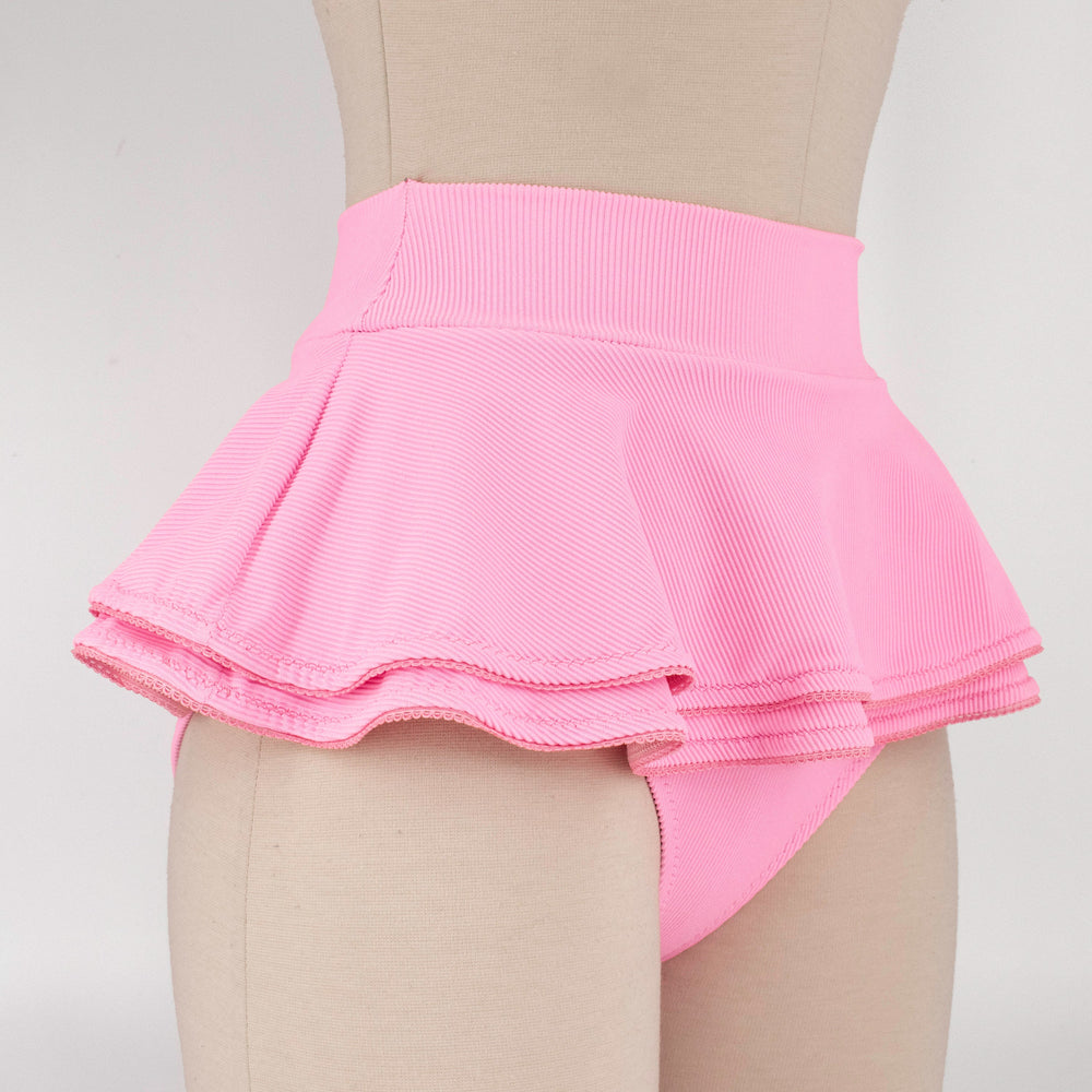Candy Pink Cheeky High Waist Swim Skirt  XS-2XL