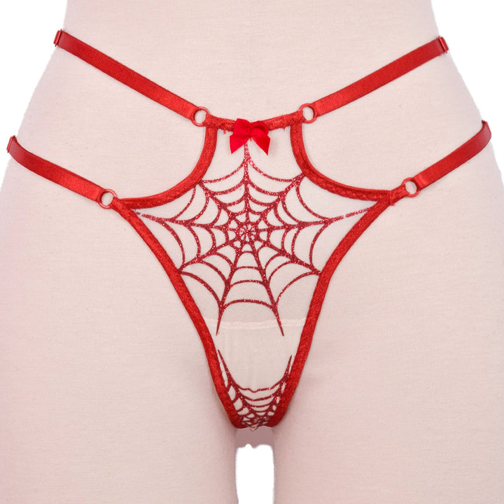 Red Glitter Spiderweb Strappy Panty