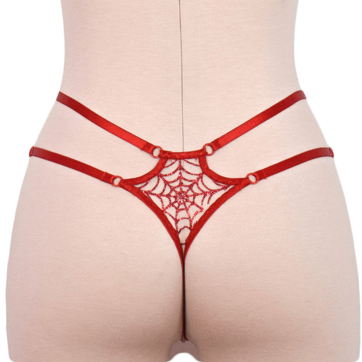 Red Glitter Spiderweb Strappy Panty