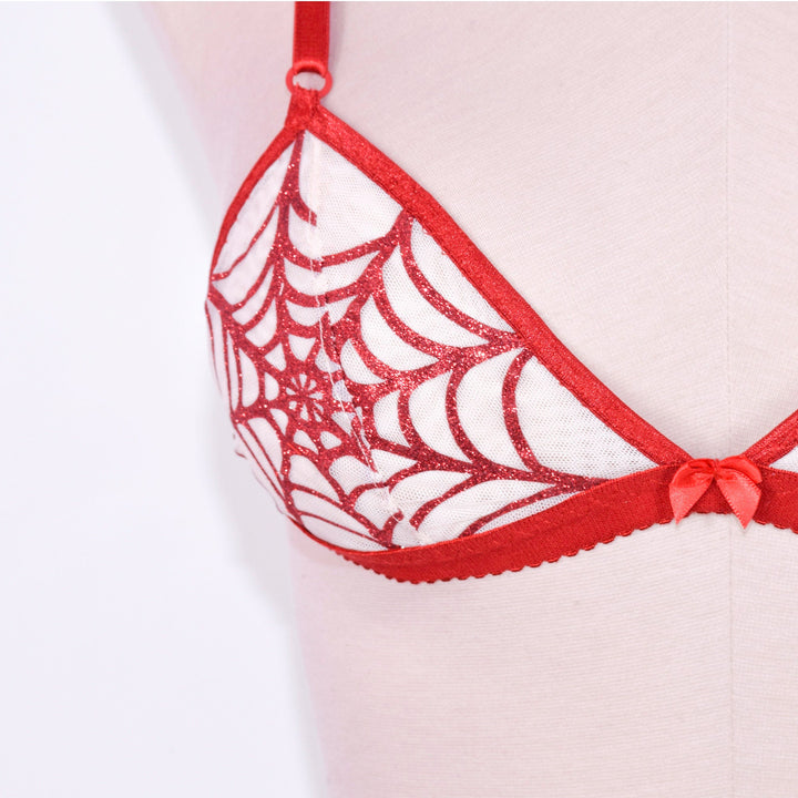 Red Glitter Spiderweb Bralette