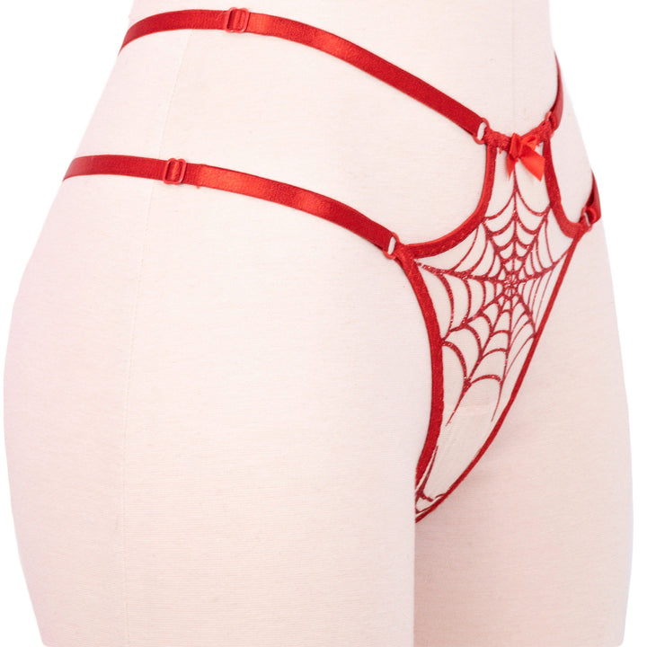 Red Glitter Spiderweb Strappy Panty