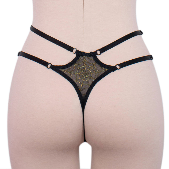 Black and Gold Glitter Spiderweb Strappy Panty