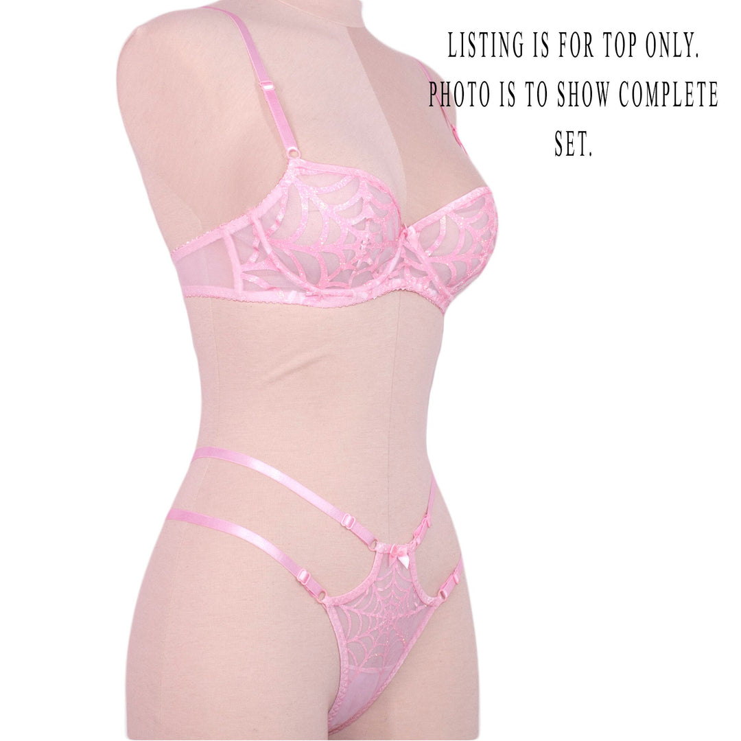 Glitter Pink Spiderweb Underwire Bra