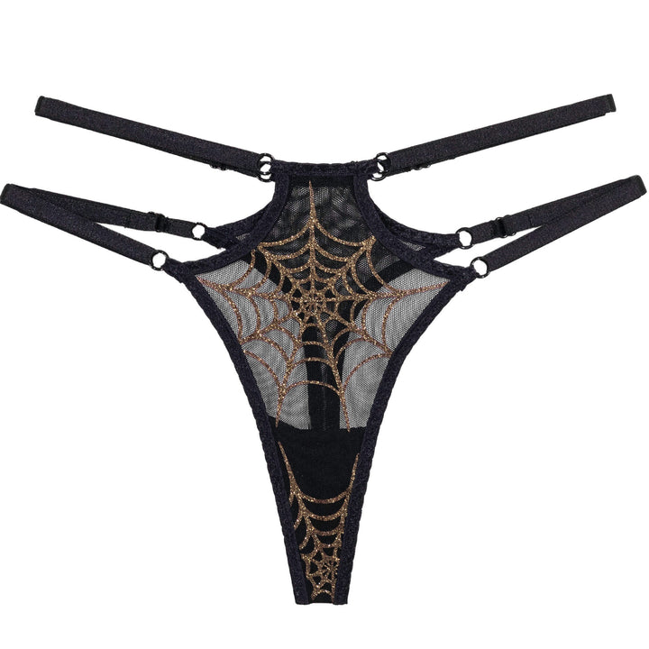 Black and Gold Glitter Spiderweb Strappy Panty