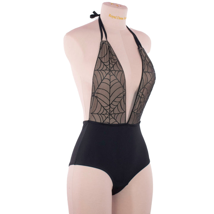 Spiderweb Plunge Neckline One Piece Swimsuit